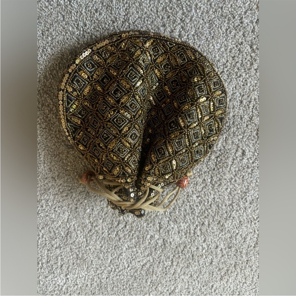 Intricate Gold and Black heavy Beaded Clutch Indian party bag